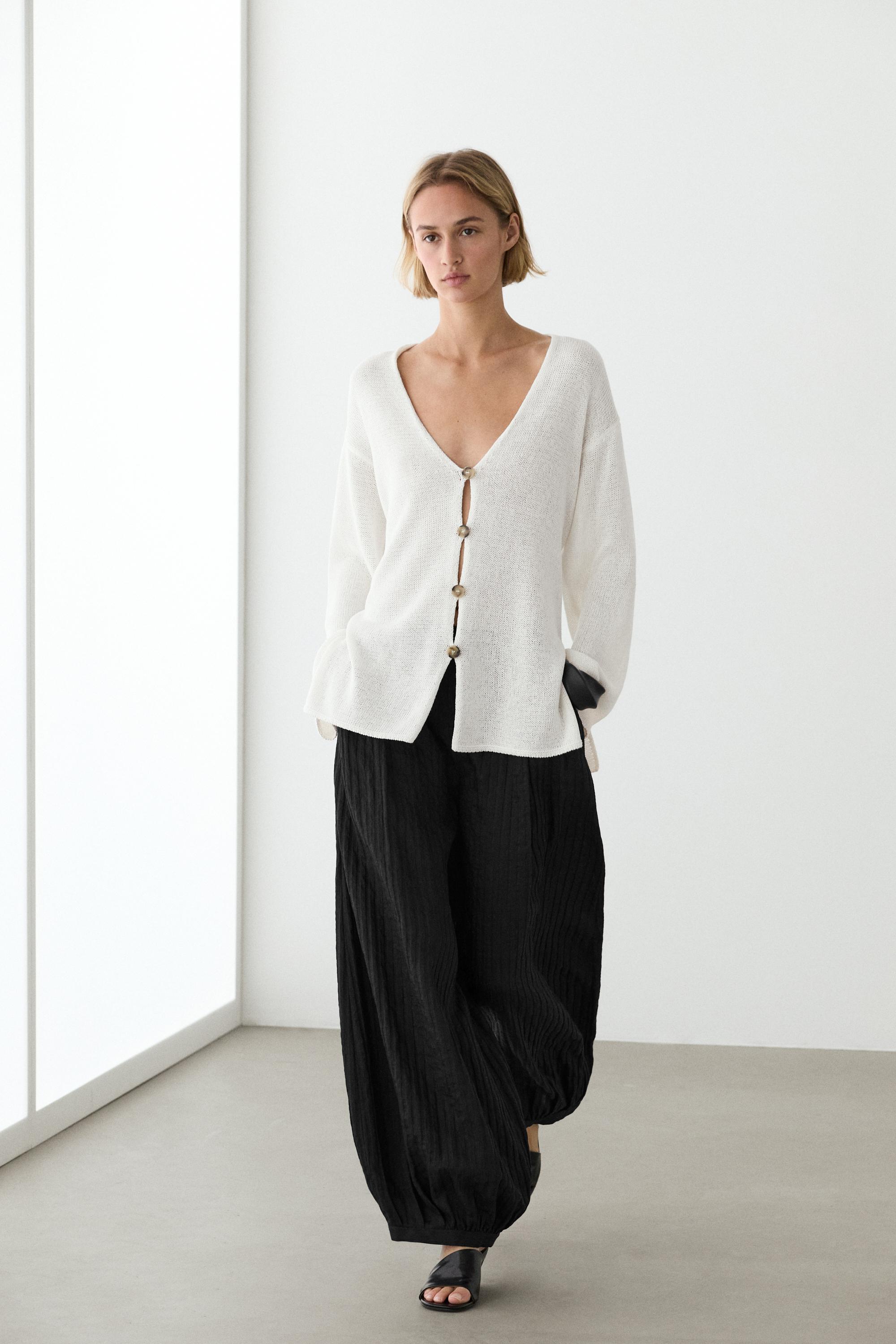 Cardigan long en maille à col V